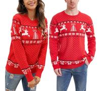 Women's Christmas Sweaters Unisex Round Neck Knitted Pullover Winter Tops Happy New Year Jumpers Ideal Festival Gift-Men/Red-XXL