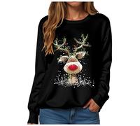 Women's Christmas Sweatshirt Christmas Jumper Holiday Long Sleeve Tops Ladies Merry Tree Printed Top Long Sleeve Shirt Unisex Pullover Oversized Sweatshirt Womens Ugly Sweaters for Women 2025 B-black