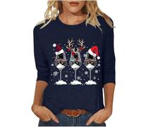 Womens Christmas Sweatshirt Christmas Sweater Durable Crew Neck Top Classic for Social Gatherings Sweatshirt Casual Festive T-Shirts Formal Patterned Tops Navy L