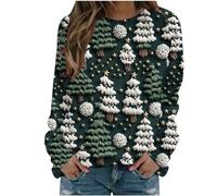 Womens Christmas Sweatshirt Clearance,Ladies Santa Claus Xmas Tree Snowman 3D Digital Printed Jumper Crewneck Ugly Long Sleeve Pullover Sweater Funny Blouse Winter Casual Going Out Jumpers Shirt S-5XL