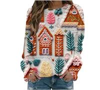 Womens Christmas Sweatshirt Clearance,Ladies Santa Claus Xmas Tree Snowman 3D Digital Printed Jumper Crewneck Ugly Long Sleeve Pullover Sweater Funny Blouse Winter Casual Going Out Jumpers Shirt S-5XL