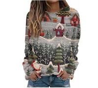 Womens Christmas Sweatshirt Clearance,Ladies Santa Claus Xmas Tree Snowman 3D Digital Printed Jumper Crewneck Ugly Long Sleeve Pullover Sweater Funny Blouse Winter Casual Going Out Jumpers Shirt S-5XL