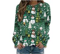 Womens Christmas Sweatshirt Clearance,Ladies Santa Claus Xmas Tree Snowman 3D Digital Printed Jumper Crewneck Ugly Long Sleeve Pullover Sweater Funny Blouse Winter Casual Going Out Jumpers Shirt S-5XL