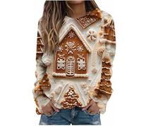 Womens Christmas Sweatshirt Clearance,Ladies Santa Claus Xmas Tree Snowman 3D Digital Printed Jumper Crewneck Ugly Long Sleeve Pullover Sweater Funny Blouse Winter Casual Going Out Jumpers Shirt S-5XL