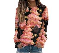 Womens Christmas Sweatshirt Clearance,Ladies Santa Claus Xmas Tree Snowman 3D Digital Printed Jumper Crewneck Ugly Long Sleeve Pullover Sweater Funny Blouse Winter Casual Going Out Jumpers Shirt S-5XL