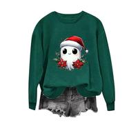 Women's Christmas Sweatshirt Funny Retro Ghost Santa Christmas Long Sleeve Pullover Top Loose Crew Neck Cute Xmas Printed Casual Basic Sweatshirts Ladies Fall Jumper Sweater Tops