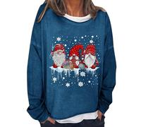 Women's Christmas Sweatshirt Gnome Print Xmas T Shirts Long Sleeve Crewneck Pullover Fall Loose Fit Cosy Tops Casual Tunic Navy