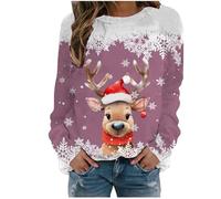Womens Christmas Sweatshirt, Jumper Print Pullover Crewneck Basic Loose S-Xxl T Shirt Unisex Causal Tops for Women/men Oversized Sweatshirt Shirts Funny Santa Claus Snowflake Reindeer Snowman Family