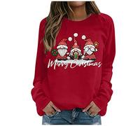 Womens Christmas Sweatshirt Merry Christmas Gnome Print Long Sleeve Pullover Top Casual Loose Fit Blouse Holiday Xmas Party Jumper Cozy Warm Lightweight Round Neck Tops For Winter Seasonal (Red, M)