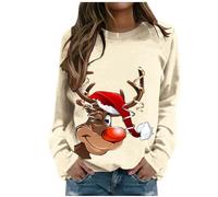Womens Christmas Sweatshirt Print Sweatshirt, Novelty Crewneck Jumpers Plus Size Long Sleeve Sweatshirts Casual Xmas Jumper Ugly Pullover Weihnachtssweatshirt Festive Kostüm Oberteil