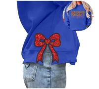 Women'S Christmas Sweatshirt Side Bow Appliqué Oversized Crewneck Long Sleeve Pullover Top Festive Holiday Casual Comfort Womens Sweatshirts For Women Uk (Blue-a, XXL)