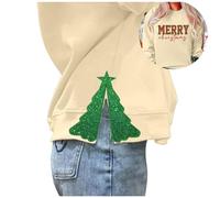 Women'S Christmas Sweatshirt Side Bow Appliqué Oversized Crewneck Long Sleeve Pullover Top Festive Holiday Casual Comfort Womens Sweatshirts For Women Uk (Beige-b, M)