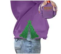 Women'S Christmas Sweatshirt Side Bow Appliqué Oversized Crewneck Long Sleeve Pullover Top Festive Holiday Casual Comfort Womens Sweatshirts For Women Uk (Purple-b, L)