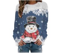 Women's Christmas Sweatshirt Snowman Print Christmas Pullover Hoodies Long Sleeve Round Neck Xmas Sweatshirts Merry Christmas Funny Casual Daily Pullover Autumn And Winter Comfortable Top, Blue, S