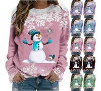 Women's Christmas Sweatshirt Snowman Snowflakes Printed Jumper Xmas Funny Graphic Pullover Ladies Long Sleeve Casual Winter Warm Tops Christmas Novelty Blouse Raglan Sleeve Crew Neck Shirt Plus Size
