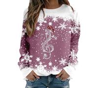 Womens Christmas Sweatshirt Treble Clef And Snowflake Print Crewneck Long Sleeve Pullover Casual Winter Tops Soft Comfy Loose Fit Holiday Jumper Festive Music Themed Sweatshirt For Xmas (Purple, XXL)