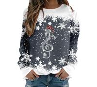 Womens Christmas Sweatshirt Treble Clef And Snowflake Print Crewneck Long Sleeve Pullover Casual Winter Tops Soft Comfy Loose Fit Holiday Jumper Festive Music Themed Sweatshirt For Xmas (Grey, L)