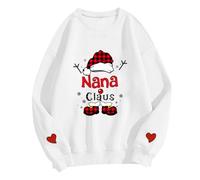 Women's Christmas Sweatshirt UK Clearance Ladies Santa Hat Elf Printed Letter Xmas Jumper Long Sleeve Pullover Round Neck Sweater Cute Lightweight Blouse Loose Oversized Jumpers Holiday Shirt White