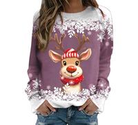 Women's Christmas Sweatshirt with Elk Print Christmas Jumper without Hood Long Sleeve Round Neck Sweatshirts Large Size Merry Christmas Funny Casual Thermal Autumn and Winter Fashion Pullover