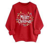 Women's Christmas Sweatshirt with Fairy Lights Lettering - 'Merry Christmas' Oversized Jumper | Cosy Top for the Holidays, style_b01 red, L