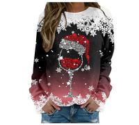 Women's Christmas Sweatshirt, without hood, Christmas jumper, snowflake print, long sleeves, round neck, for women, sweatshirts, large size, Merry Christmas pullover, autumn and winter, thermal casual