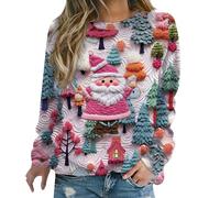 Womens Christmas Sweatshirts Cute Xmas 3D Graphic Print Sweaters Oversized Long Sleeve Round Neck Pullover Tops Snowflake Reindeer Knitted Sweater Long Sleeve Crew Neck Heart Animal Print Pullover
