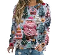 Womens Christmas Sweatshirts Cute Xmas 3D Graphic Print Sweaters Oversized Long Sleeve Round Neck Pullover Tops Snowflake Reindeer Knitted Sweater Long Sleeve Crew Neck Heart Animal Print Pullover