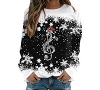 Womens Christmas Sweatshirts Cute Xmas 3D Graphic Print Sweaters Oversized Long Sleeve Round Neck Pullover Fall Tops Round Neck Knitted Pullover Winter Tops Happy New Year Jumpers (22-Black, XXL)