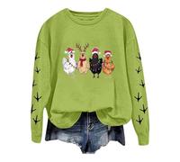 Women's Christmas Sweatshirts Funny Chickens Graphic Print Xmas Jumper Casual Long Sleeve Crew Neck Pullover Oversized Dressy Trendy Sweater Ladies Winter Holiday Tops (Green, M)