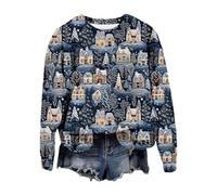 Women's Christmas Sweatshirts Long Sleeve Soft Xmas Crewneck Pullover Sweatshirts for Women Graphic Patterned Loose Fitting Casual Holiday Christmas Costume Preppy Hoodies Ugly Goth Dark Blue