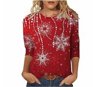 Womens Christmas T-Shirt UK Ladies Xmas 3/4 Sleeve Tee Crewneck Party Tops Cute Elf Novelty Christmas Tree Tshirts Casual Loose Blouse Holiday Pullover Top Christmas Costume 2024