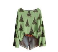 Womens Christmas T Shirts Funny Christmas Funny Xmas Tree Snowman Print Tops Loose Long-Sleeved Sweater Casual Pullover Knitted Top with Multiple Designs for Holiday Casual Wear (6-Light Green #8, L)