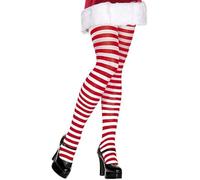 Womens Christmas Tights Red White Green Striped Elf Fancy Dress Stripy Leggings - Ladies Miss Santa Costume Tights Xmas Novelty Full Footed Tights For Christmas Cosplay Red White-P-2