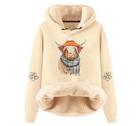 Women's Christmas Tops Fleece Lined Sherpa Hoodie Women Xmas Jumpers Christmas Sweatshirts Highland Cow Sweatshirt Cute Cowgirl Gift Xmas Farm Sweatshirt Tops Sweater Chunky Jumper Sweatshirts