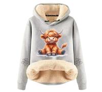 Women's Christmas Tops Fleece Lined Sherpa Hoodie Women Xmas Jumpers Christmas Sweatshirts Highland Cow Sweatshirt Cute Cowgirl Gift Christmas Farm Sweatshirt Tops Sweater Chunky (52-Light Gray, L)