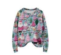 Womens Christmas Tops Funny Christmas Jumper Vintage Elegant Jumper Printed T Shirts for Parade Crew Neck Long Sleeve Jumpers to Gathering Classic Outfits in Holiday Party Green XL