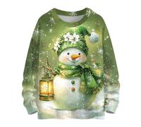 Womens Christmas Tops Funny Christmas Jumper Vintage Printed Jumpers Long Sleeve T Shirts in Holiday Party Crew Neck Resistant Clothes for Parade Classic Outfits to Gathering Army Green M