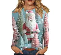 Womens Christmas Tops UK Long Sleeve Xmas Jumpers Wine Glasses Printed Tshirt Funny Snowflake Christmas Tree Santa T Shirt Merry Christmas Sweatshirt Ladies Blouse Novelty Tunic Tops