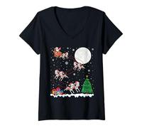 Womens Christmas Tree Lights Santa Riding Sleigh Italian Greyhound V-Neck T-Shirt