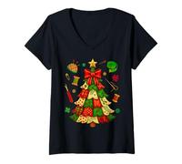 Womens Christmas Tree Patchwork Quilting Quilter Sewing Lover Women V-Neck T-Shirt