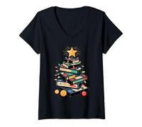 Womens Christmas Tree VHS Stack Color CD Retro Media Analog V-Neck T-Shirt