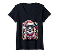Womens Christmas Tri Border Collie Pun Collie Days are Here Again V-Neck T-Shirt