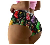 Women's Christmas Underwear Funny Sexy Briefs Novelty Panties Seamless Breathable High Waisted Bikini Boxer Shorts Boyshorts Large Tummy Control Printed Underpants Merry Christmas Knickers