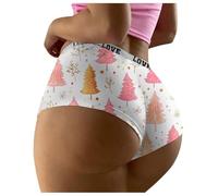 Women's Christmas Underwear Funny Sexy Briefs Novelty Panties Seamless Breathable High Waisted Bikini Boxer Shorts Boyshorts Large Tummy Control Printed Underpants Merry Christmas Knickers
