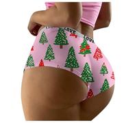 Women's Christmas Underwear Funny Sexy Briefs Novelty Panties Seamless Breathable High Waisted Bikini Boxer Shorts Boyshorts Large Tummy Control Printed Underpants Merry Christmas Knickers