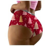 Women's Christmas Underwear Funny Sexy Briefs Novelty Panties Seamless Breathable High Waisted Bikini Boxer Shorts Boyshorts Large Tummy Control Printed Underpants Merry Christmas Knickers