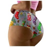 Women's Christmas Underwear Funny Sexy Briefs Novelty Panties Seamless Breathable High Waisted Bikini Boxer Shorts Boyshorts Large Tummy Control Printed Underpants Merry Christmas Knickers