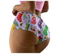 Women's Christmas Underwear Funny Sexy Briefs Novelty Panties Seamless Breathable High Waisted Bikini Boxer Shorts Boyshorts Large Tummy Control Printed Underpants Merry Christmas Knickers