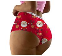 Women's Christmas Underwear Funny Sexy Briefs Novelty Panties Seamless Breathable High Waisted Bikini Boxer Shorts Boyshorts Large Tummy Control Printed Underpants Merry Christmas Knickers