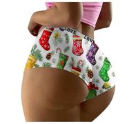 Women's Christmas Underwear Funny Sexy Briefs Novelty Panties Seamless Breathable High Waisted Bikini Boxer Shorts Boyshorts Large Tummy Control Printed Underpants Merry Christmas Knickers
